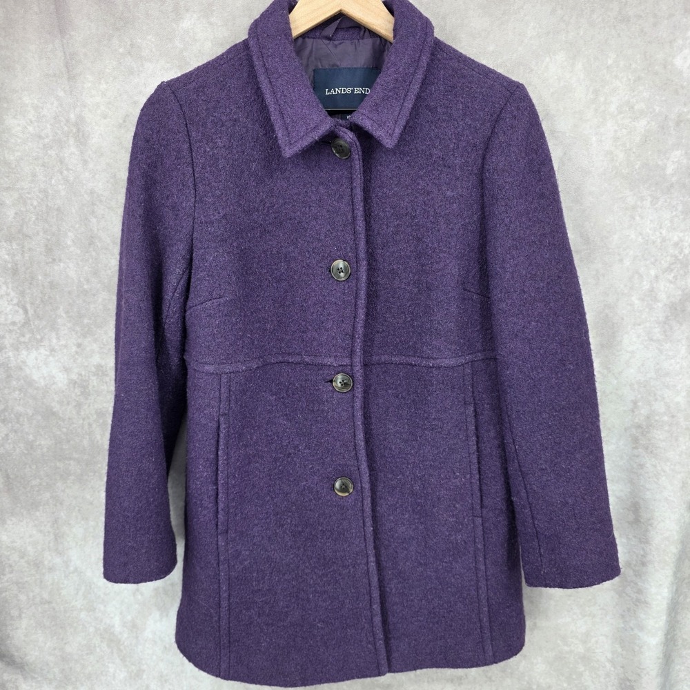 Lands' End Wool Blend Peacoat Purple Button Up Coat Women's Size 10 Petite